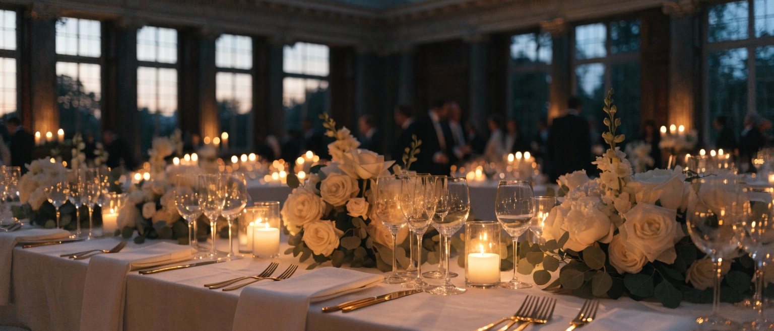 Gala dîner d'entreprise, table dressée prestigieuse