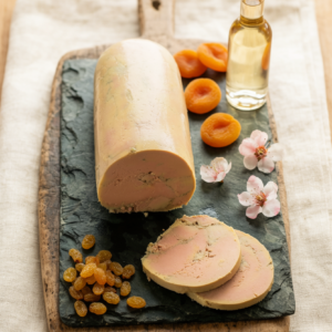Foie gras aux abricots et raisins secs parfumés à l’abricotine