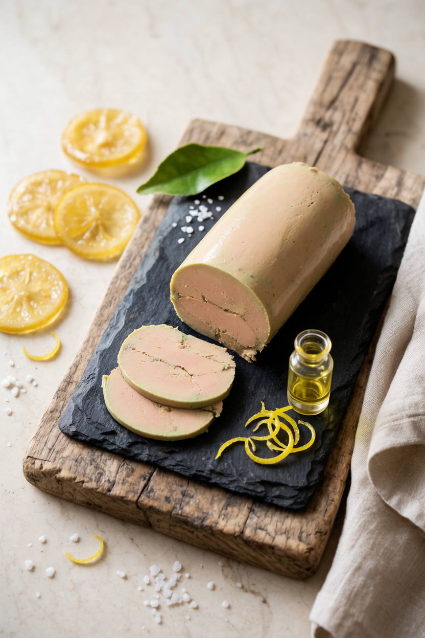 Foie gras au citron confit parfumé à l’huile de yuzu