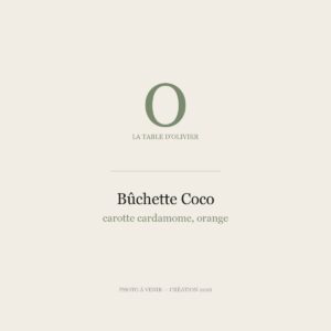 Bûchette création — Coco, carotte cardamome, crémeux orange